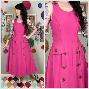 Vintage 1980s Pink Sleeveless Crisscross Back Midi Dress